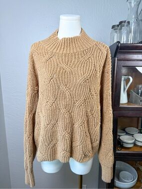 American Eagle Khaki Tan Chunky Cable Knit Mock Neck Sweater Tan Size XL